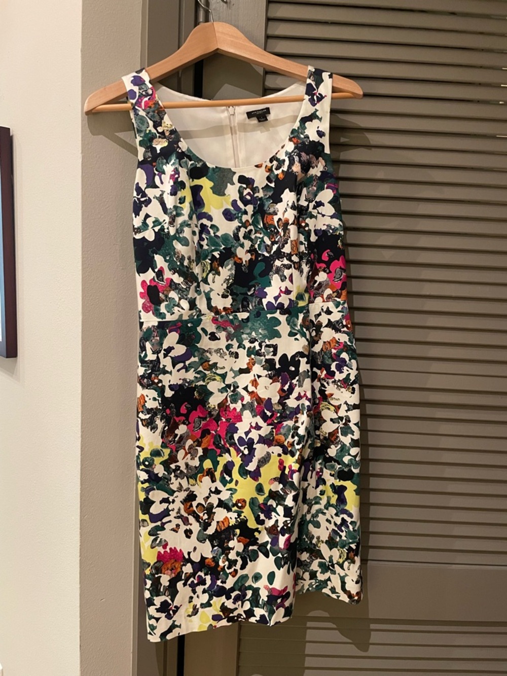 Ann Taylor Sleeveless Floral Midi Dress in White with Multicolor Print